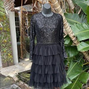 Mac Duggal sequin and ruffled tulle dress